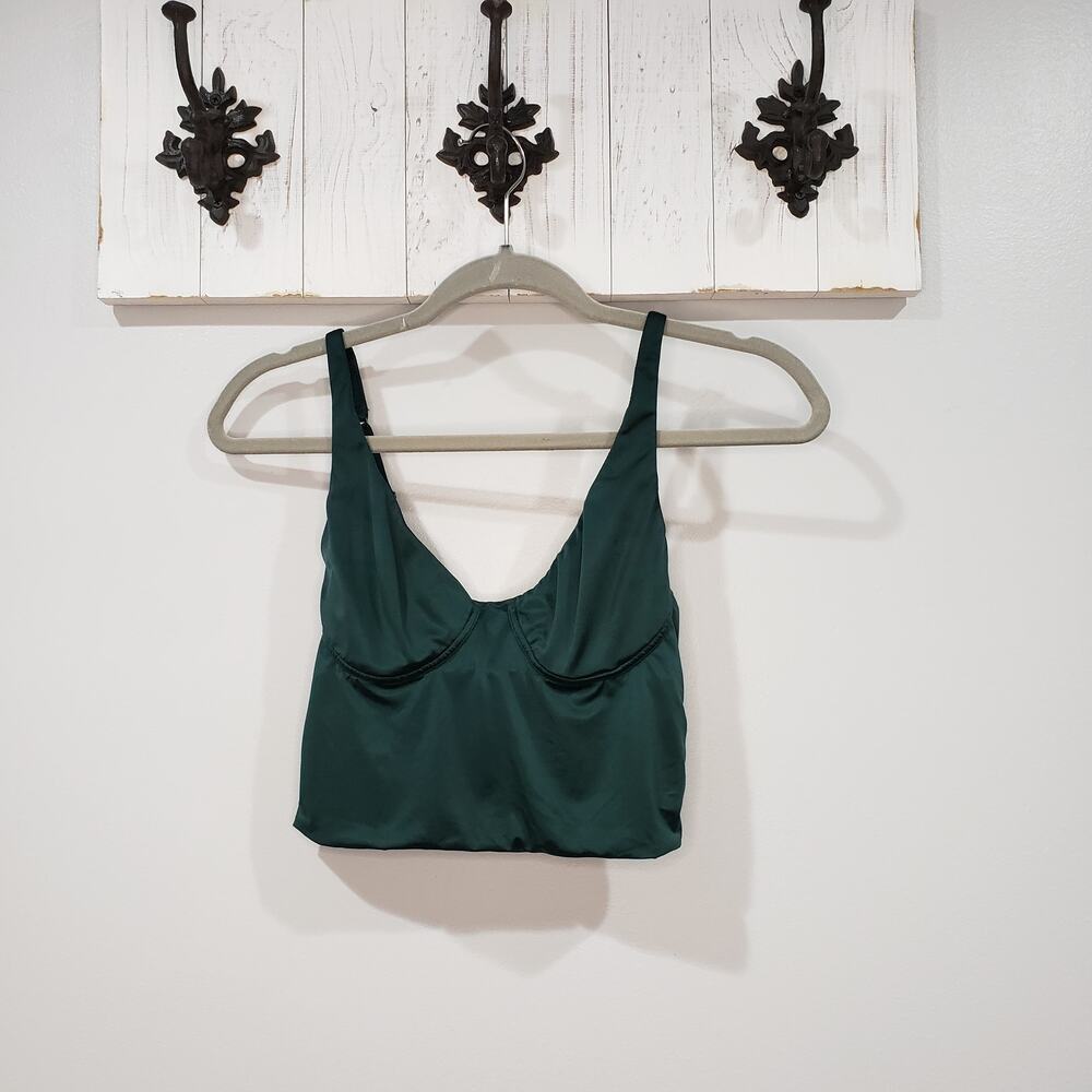 Aerie SMOOTHEZ Shine Corset Bra Top Deep Forest Green Medium